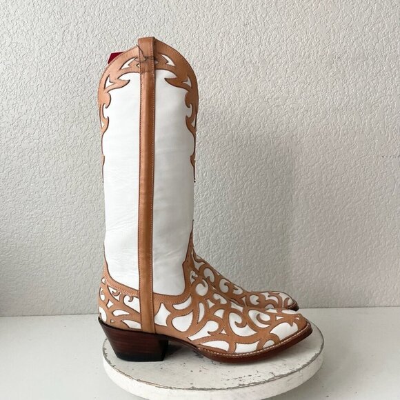 Rod Patrick Womens Cowboy Boots 8.5A Western Cowgirl White Leather French Toe - Picture 2 of 12